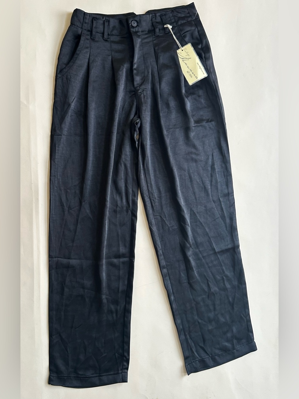 Vintage Havana Black Satin-Look High-Rise Trousers size s